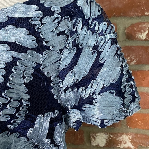 JS COLLECTIONS Navy Blue Mixed Media Soutache Midi Dress Size 12 - Picture 4 of 11